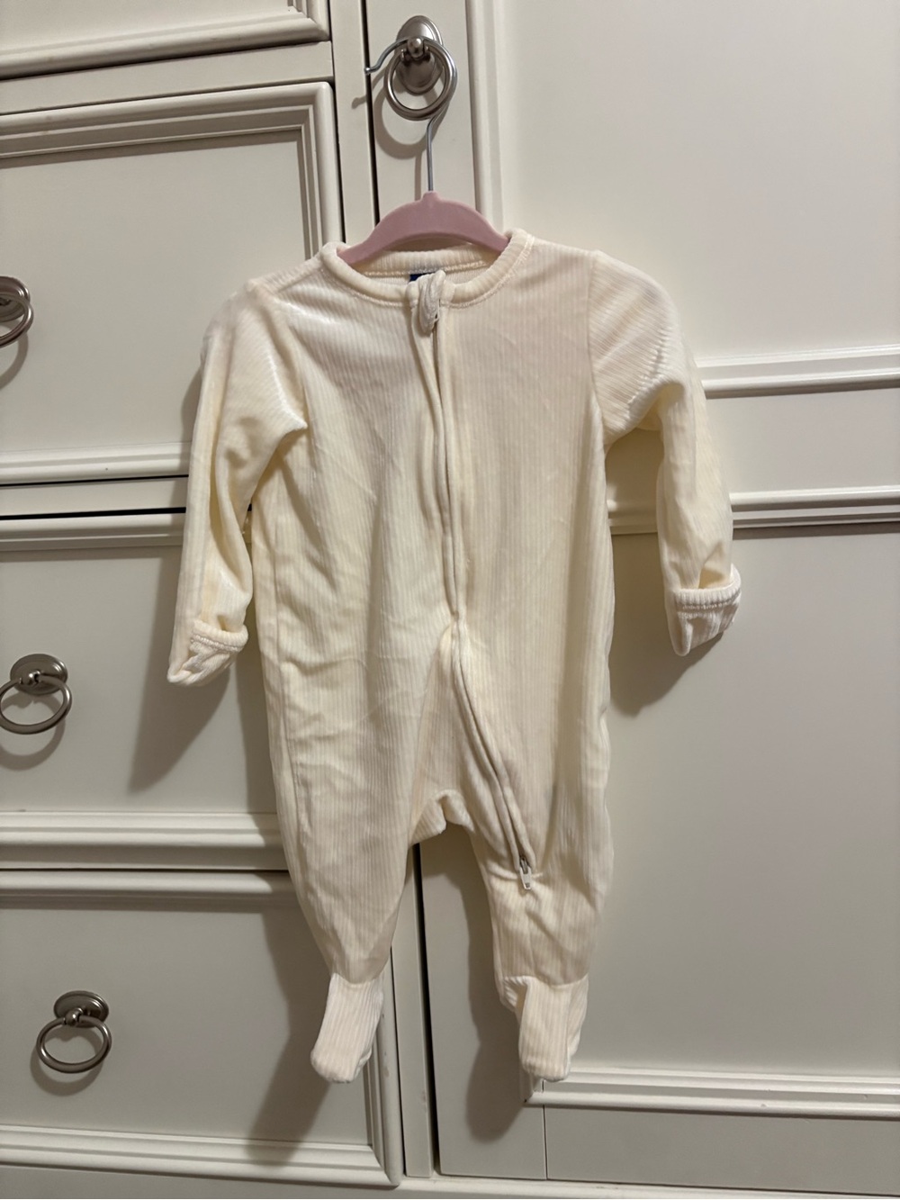 Old Navy Cream Ribbed Zip-Front Footed Baby One-Piece